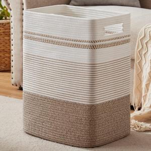 Laundry Basket, Large Woven Rope Tall Laundry Basket with Handles, Decorative Storage Basket for Clothes and Blankets in Living room, Bedroom (80L, Brown Variegated)