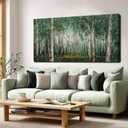Modern Green Forest Wall Art Birch Tree Artwork for Living Room 29x58 Inch