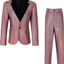 Men's 70s Disco Outfit Rainbow Suit Sequin Jacket and Pants Halloween Party Costume (Medium, Z2981pk)