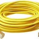 Southwire Outdoor Extension Cord – Durable Vinyl Jacket for For Farm, Ranch & Workshop - Lighted End With Reinforced Blades - SJTW, Yellow - 12 Gauge, 3 Prong - 100 Feet