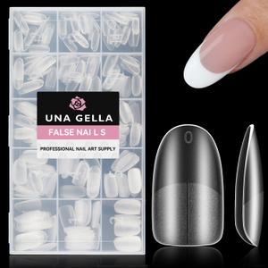 UNA GELLA Medium Oval Round Nail Tips, 312Pcs Pre-file Inner & Full Matte Surface Medium Oval Nail Tip, 15 Sizes No Deep C Curve Soft Gel Nail Tips Clear Fake Nails for Nail Extension DIY Salon