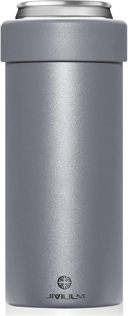 Stainless Steel Insulated Cooler for 12oz Slim Cans | Skinny Can Drinks Holder for Hard Seltzer, Beer, Soda, and Energy Drinks (Gray)