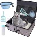 Travel Litter Box for Cats in Car with Lid and Cat Litter Scoop,Portable Cat Litters Case with a Bowl and 10 pcs Disposable Liner Bags,Leak-Proof and Collapsible