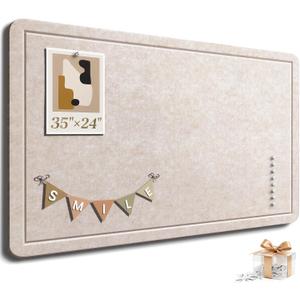 Large Bulletin Board, 35 X 24 Inches Felt Cork Board with 40 Pushpins, Foldable Felt Notice Pin Board Photo Display Board with Self-Adhesive Tape for Office Home School (Oatmeal, 35x24 inch)