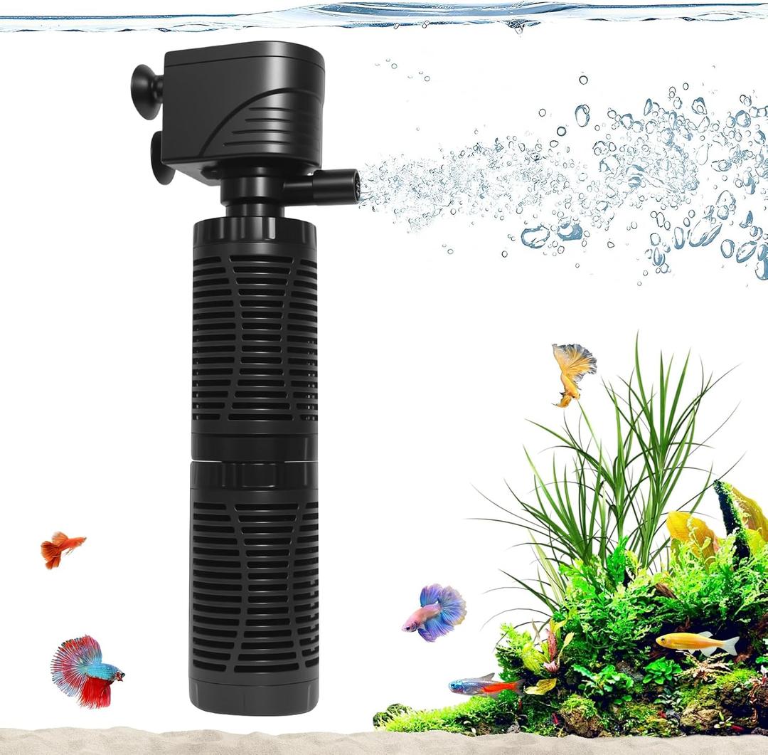 20W Submersible Aquarium Filter for 50120 Gallon Fish Tanks, Quiet Operation Internal Pump, Energy Efficient, Easy to Install & Maintain, for Freshwater or Saltwater, Comes with Sponge Filter (Black)