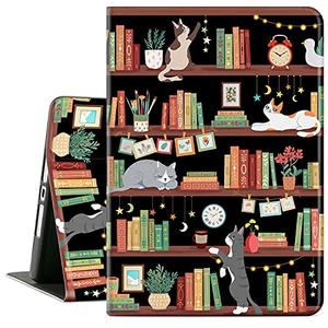 iPad 10.2 Case for iPad 9th Generation, iPad 8th Generation Case, iPad 7th Generation Case Kids Men Women Multi-Angle View Adjustable Stand Auto Wake/Sleep, Bookshelf Cat