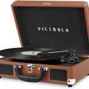 Victrola Journey Bluetooth Portable Suitcase Record Player  with Built-in Speakers, 3 Speed Vinyl Record Player, RCA Out, Headphone Jack (Cognac)