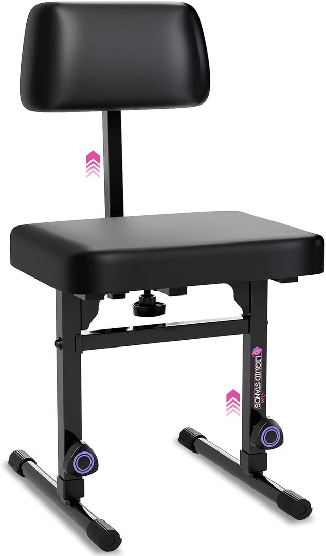 Liquid Stands Piano Bench Adjustable Stool  Music Keyboard Bench with Backrest Seat for Piano Keyboard Stand with Black Padded Cushion for Musicians Piano Stool Chair