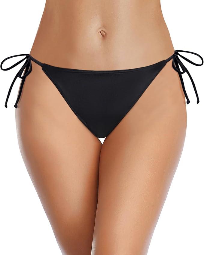 Zmart Women's String Tie Side Bikini Bottoms Cheeky Bathing Suit Bottom Low Waisted Swim Bottom Black XXL
