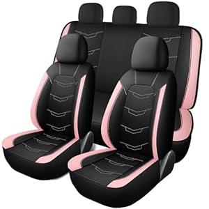 HChengkikz Pink Seat Covers, Breathable and Sport Seat Covers, Anti-Slip Universal Fit Car Seat Covers Full Set for Cars Sedans SUV and Truck(Full Seat, Black+Pink, N2)