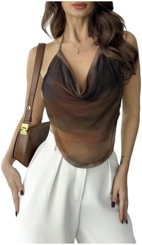 RoseSeek Women's Floral Draped Neck Halter Top Sleeveless Backless Crop Camisole Tops Clubwear Size S