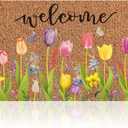 Ceenna Summer 4th of July Natural Coir Door Mat Outdoor Patriotic Rug Summer Welcome Doormat Independence Day Non-Slip Mat for Front Porch Entryway Outside, 16 x 28 Inches(Flower)