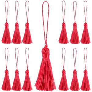 Fenghuangwu 48pcs 3.75inch Mini Bookmark Tassels Handmade Keychain Tassel Silky Floss Craft Tassel for Jewelry Making,Tags,DIY Accessory(red)
