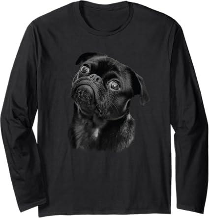 Pug Shirt for Dog Mom Dad Funny Cute Black Pug Long Sleeve T-Shirt L