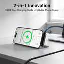 3 Pack Invisible Holder Charger Cable, 240W PD Fast Charging Cable for Desk, USB-C to USB-C & Light-ning Cable 4.9 FT with 360 Adjustable Metal Stand, 2 in 1 Holder Charger for Gaming, Office, Home