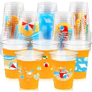 100Pcs Beach Pool Party Decoration Cups, 12 Oz Summer Disposable Cups for Summer Beach Pool Hawaiian Luau Birthday Party Decoration Supplies