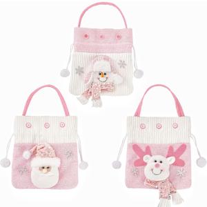 Fiarbrty
3PCS Christmas Tote Bag, Pink Santa Bags for Gifts, 3D Santa Snowman Reindeer, Reusable Drawstring Pink Gift Bags, Christmas Doll Bag for Candy Party Holiday Present