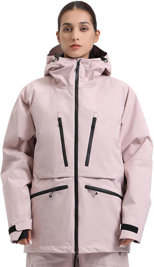 GSOU SNOW Snowboard Jacket Womens Ski Jacket Mens Snow Coat Baggy Waterproof Insulated Winter Hooded Mountain Coats (Small, Pink)