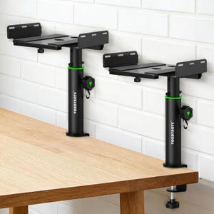 Set of 2 Dual Side Clamping Studio Monitor Stands Desktop Clamp Speaker Stands Height Adjustable Against The Wall Extendable Top Plate Mounted by Screws