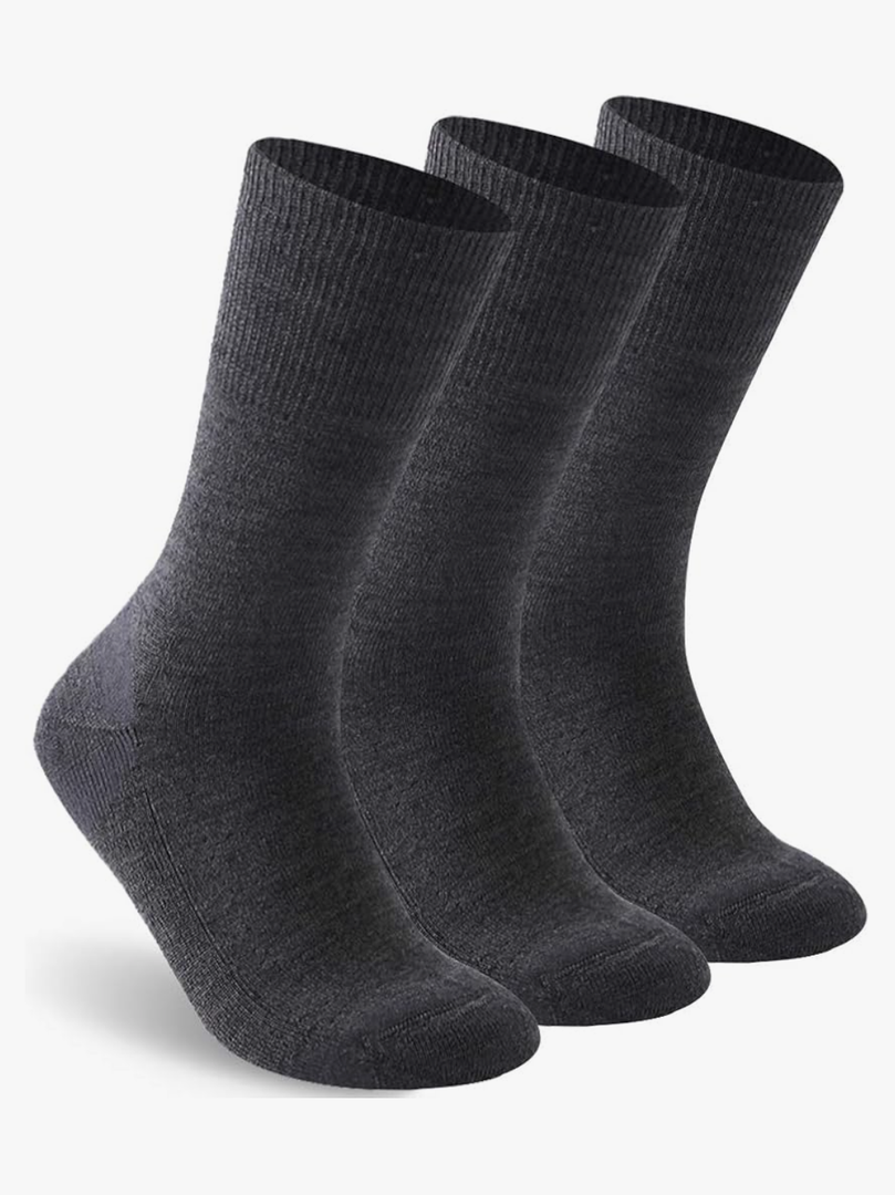 Facool Diabetic Socks for Men Women, Merino Wool Non-Binding Top Crew Socks with Cushion Sole, Seamless Toe 3 Pairs