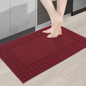 BEQHAUSE-Kitchen-Rugs-and-Mats Non Skid Washable Kitchen Mats for Floor Red Kitchen Rug Polypropylene Kitchen Mat with TPR Backing 20x30"
