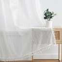 ZJDECOR Short White Boho Lace Sheer Curtains with Tassels,72 Inches Farmhouse Drapes for Living Room Bedroom,Vintage Geometric Pattern Window Treatment,Rod Pocket,40" Wx72 Lx2