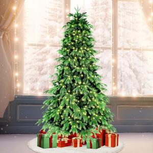 5FT Prelit Artificial Christmas Tree, Pre Lit Christmas Tree with 250 Lights and 1316 Branch Tips, Lighted Hinged Xmas Trees with Foldable Metal Stand for Party, Holiday, Home, Office (Green)