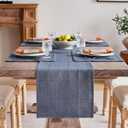 ZeeMart Linen Checked Table Runner, 13x72 Inches Blue, Textured Woven Farmhouse Table Runners 72 Inches Long, Slate Blue Plaid Dresser Scarf for Kitchen Dining Holiday Everyday Decor