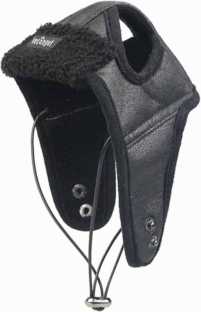Leconpet Dog Aviator Hat, Dog Winter Pilot Hat with Ear Flaps for Cold Weather (L, Black)