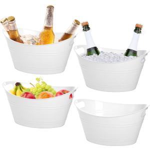 TOPZEA 4 Pack Oval Storage Tub, 4.5 Liter Plastic Wine Bucket Ice Bucket Beverage Tub Party Tub for Ice, Beer, Wine, Drink Cooler Bucket for Bar, Champagne Beverage Chiller Bin for Indoor Outdoor Use