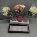 BLEUM CADE Centerpiece Table Decorations - Mason Jar Lights Centerpiece for Kitchen Dining Table Farmhouse Coffee Table Wedding Home Decor with 3 Jars Roses Artificial Flowers & Wood Tray