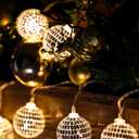 BBTO LED Disco Ball String Light Battery Powered Mirror Balls Ornaments for Outside Backyard Porch 70s 80s Disco Party Supplies(1.18 Inch,Warm Silver)
