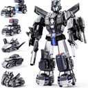 5 in 1 Magnetic Transform Police Trucks Robot Toys Gifts for 3 4 5 6 Year Old Boys Kids, Easy DIY Assembly, Ideals 3 4 5 6 Year Old Boy Birthday Gift Toys, Magnetic Transform Trucks Toy for Boys (Black)
