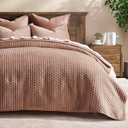 EverGrace Luxury Velvet Quilt Set King Size 3 Piece, Soft Cross-Stitch Velvet Comforter Set with Pillow Shams, Lightweight Coverlet Bedspread Bedding Set for All Seasons, Terracotta Clay