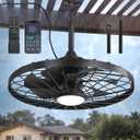 LEDIARY 24" Outdoor Ceiling Fan with Lights,IP65 Waterproof Gazebo Hanging Fan with Remote Control Smart App, Plug in Caged Ceiling Fan with 3CCT 6-Speeds for Patio Porch Pergola(Black)