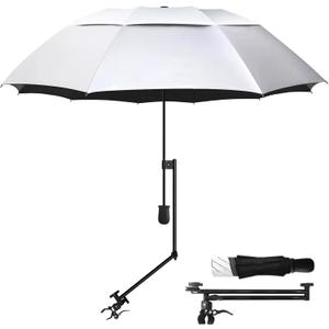 UPF 50+ Golf Umbrella with Adjustable Universal Clamp, Portable Umbrellas for Rain, Manual Open & Close, for Beach Chair, Golf Cart, Stroller, Bleacher, Patio (43.3", Titanium Silver)