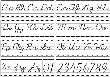 Humyoun Set of 9 Cursive Writing Bulletin Board Cursive Alphabet Wall Strip for Teacher Supplies, Classroom Teaching Tool, Homeschooling, Kids Education (Classic Black)