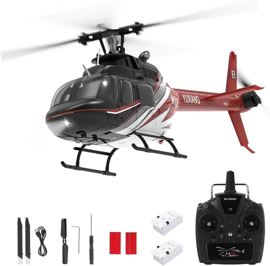 F08 RC Helicopter, 1:27 Scale Bell206 6CH RC Helicopter, 2.4GHz, Brushless Motors, Optical Flow Altitude Hold, 6-Axis Gyro, One-Key Funtion, 7.4V 1200mAh Type-C Battery for Beginners