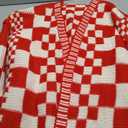 SELINK Women's Cardigan Sweater Vintage Open Front Mixed Checkered Pattern Chunky Knit Plaid Long Sleeve Daily Outwear L