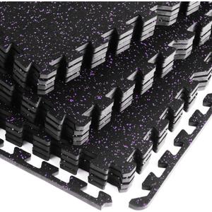 0.56" Thick 48 Sq Ft Rubber Top High Density EVA Foam Exercise Gym Mats Set of 12 - Interlocking Puzzle Floor Tiles for Home Gym Heavy Workout Equipment Flooring - 24 x 24in Tile, Black & Purple