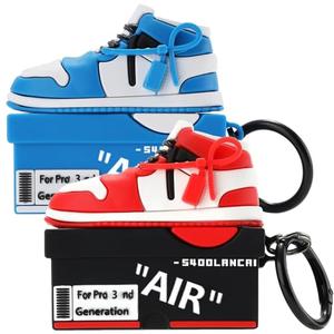 [2Pac] Compatible Airpods Pro 3 Case (2025),3D Cute Cartoon Shoe Box Soft Silicone Protective Cases for Apple AirPods Pro 3rd Generation Case,Airpod Pro 3 Cover with Keychain for Women Men,Red+Blue