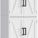 Treocho Bathroom Floor Cabinet, Farmhouse Bathroom Storage Cabinet with Doors and Adjustable Shelves, Freestanding Kitchen Pantry Cabinet, Cupboard for Living Room, Dining Room, White, 23.62 x 43.31 x 13.78 inches