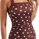SUUKSESS Women Sexy Tummy Control One Piece Swimsuit Halter Retro Bathing Suit (Small, 68 Deep Brown White Polka Dots)