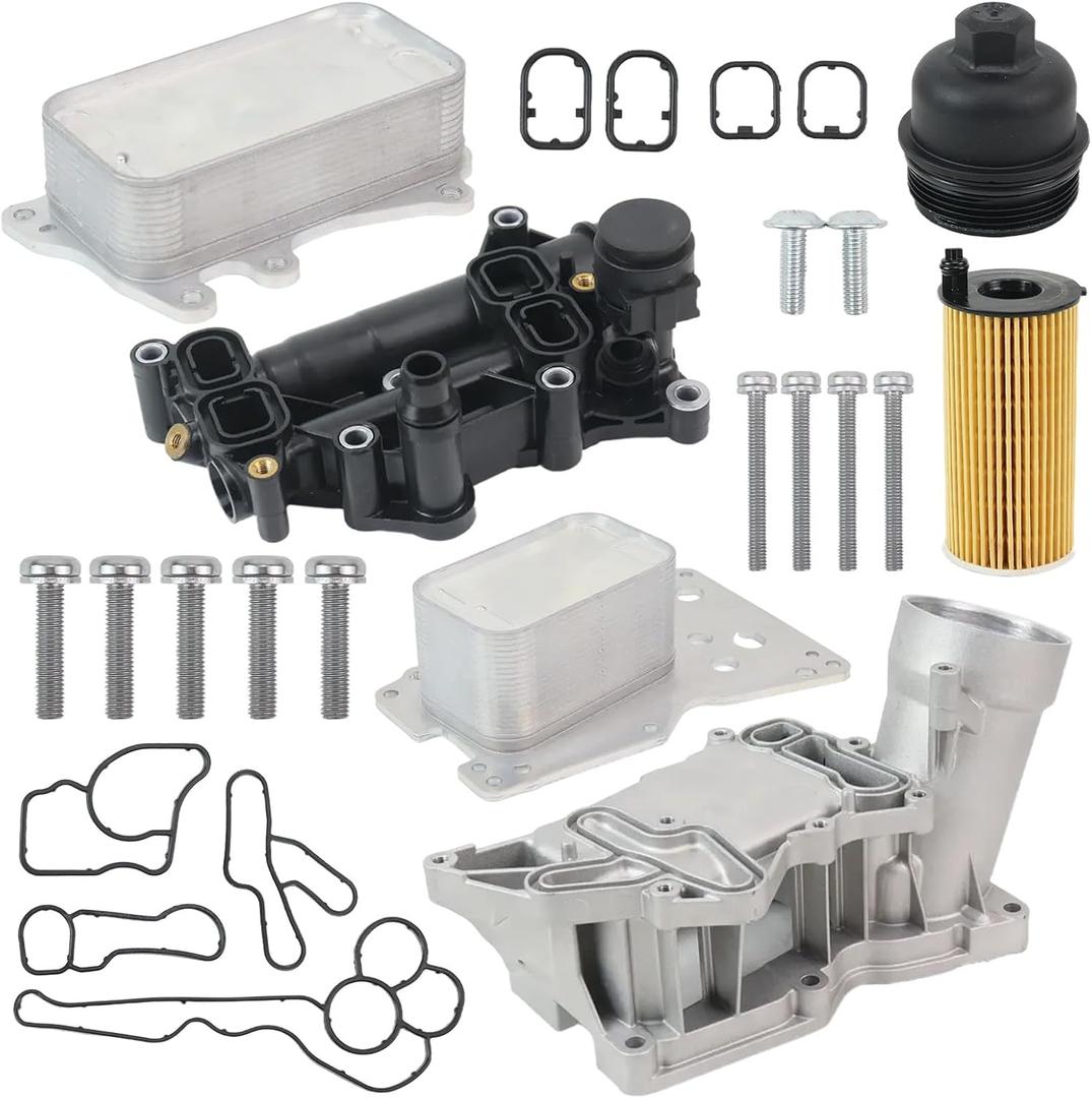 Upgraded Aluminum 11428507697 Engine Oil Cooler Filter Housing Assembly for BMW 328D 535D xDrive 740LD X3 X5 xDrive30d 2.0L 3.0L L4 L6 2014 2015 2016 2017 2018