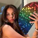 Folding Fan UV Glow Rave Bamboo Hand Fan Carnival Decoration Dancing Party Wedding Night Club Concert Tai Chi Kung Fu Large (Multicoloured-6)
