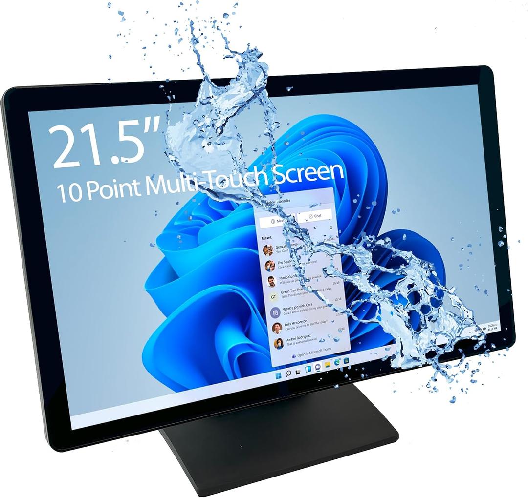 22-inch (21.5 Viewable) Capacitive LED 10 Point Multi-Touch HDMI VGA Monitor with 16:9 Display 1080p, True Flat Seamless Design Touchscreen, Great for Office, POS, Retail, Restaurant