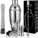 Cocktail Shaker Set, 6-Piece 18/8 Food-Grade Stainless Steel Mixology Bartender Kit - Premium Bar Tools with Muddler, Jigger, Spoon & Pourers - Rust-Proof, Leak-Proof & Dishwasher Safe Gift for Men