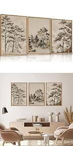DRACIT Watercolor Tree Landscape Framed Canvas Print Wall Art Set,Retro Nature Forest Scenery Wall Decor,Vintage Grayscale Calming Misty Artwork for Living Room,Bedroom,Farmhouse-16 x24 x3