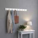 Wooden Wall Mounted Coat Rack 31 Inch, White with 8 Silver Hooks for Entryway, Hallway, Bedroom