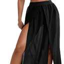 SweatyRocks Women's High Waist Split Thigh Cover Up Skirt Sheer Beach Long Skirt Swimwear (Large, Black)